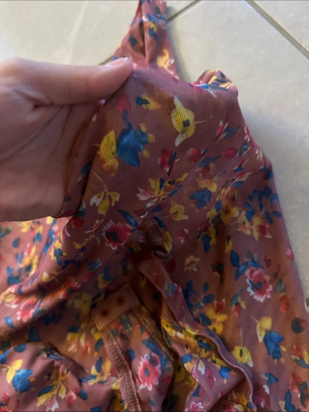 Lulu's Mauve Floral One-Piece body suit with Yellow & Blue Flowers